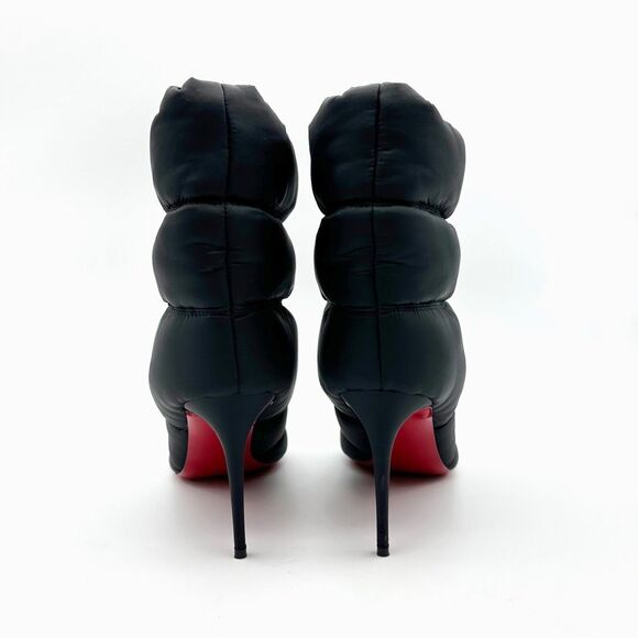 CHRISTIAN LOUBOUTIN Astro Pointue Black Puffer Ankle Boot Size 40 Nylon Stiletto - Picture 7 of 13
